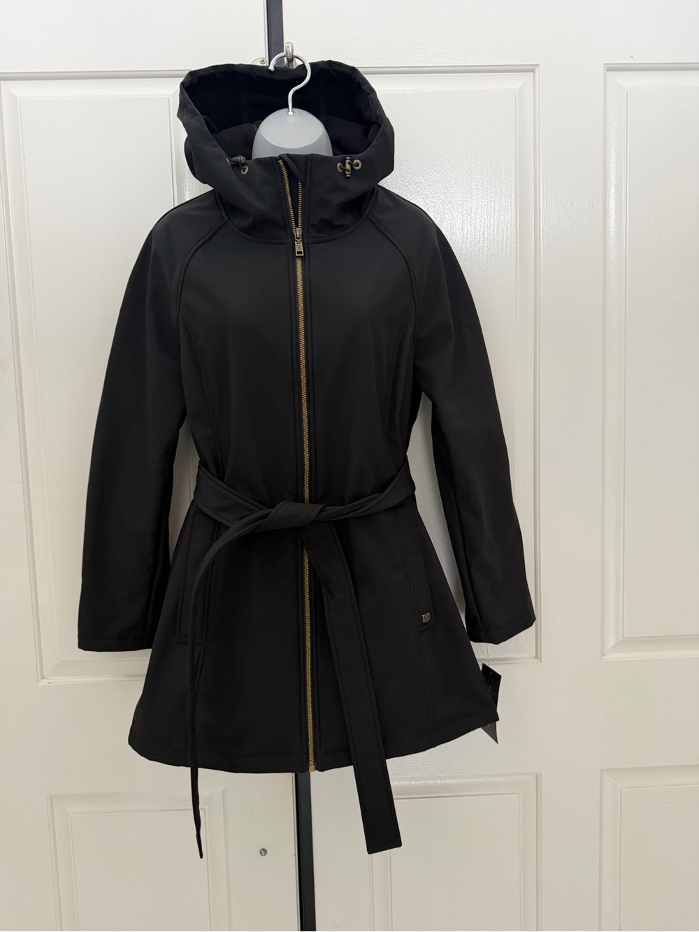 Tommy Hilfiger Black Hooded Belted Coat Sz S